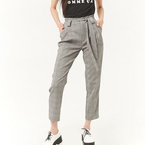 F21 glen plaid paper bag pants